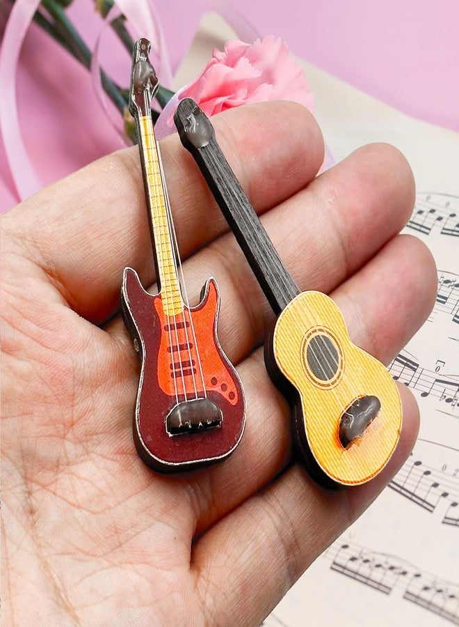 Suartus 2PCS 1:12 Mini Musical Instrument Guitar Wooden Bass Guitar Model Display Ornaments for Mini Music Room Accessories Model Home Decoration Fairy Garden Accessories - Image 5